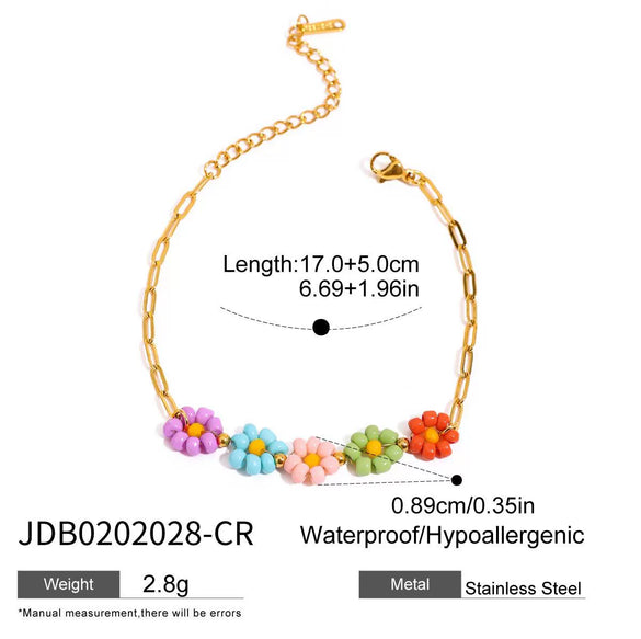 Wholesale Women's Stainless Steel Geometric Style Electroplated Flower Rice Beads Bracelet