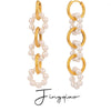 Wholesale Women's Stainless Steel Geometric Style Electroplated Pearl Ring Buckle Earrings