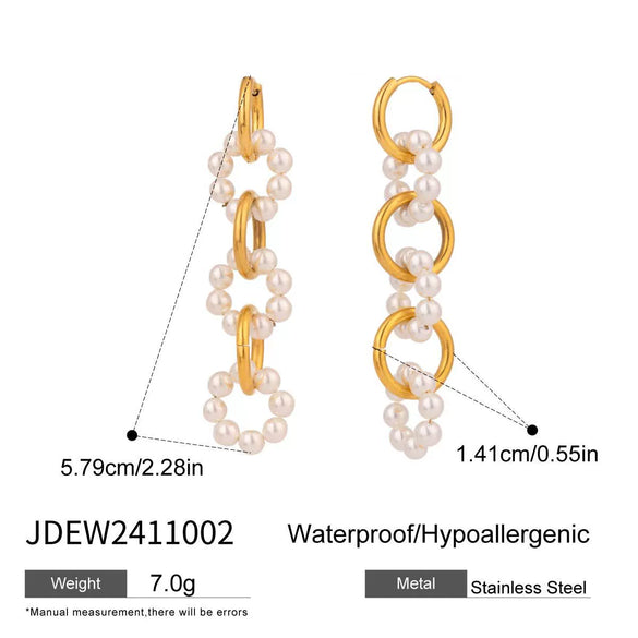Wholesale Women's Stainless Steel Geometric Style Electroplated Pearl Ring Buckle Earrings
