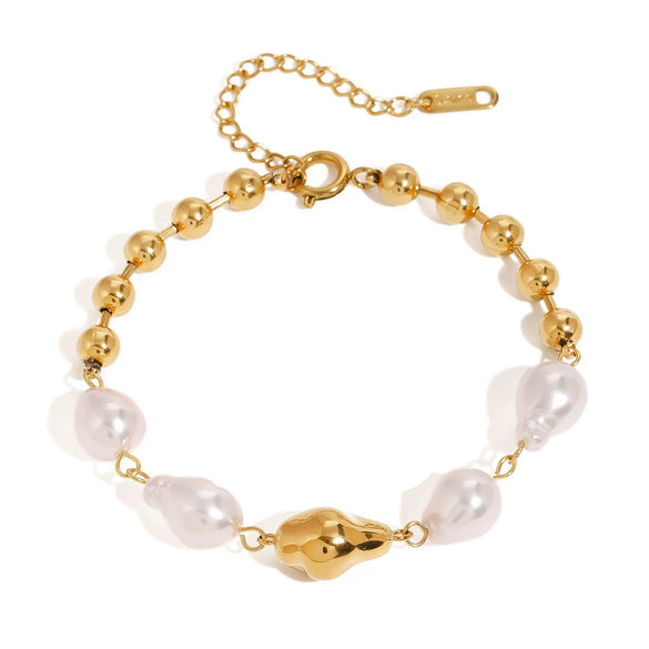 Wholesale Women's Stainless Steel Geometric Style Electroplated Specialshaped Pearl Bracelet