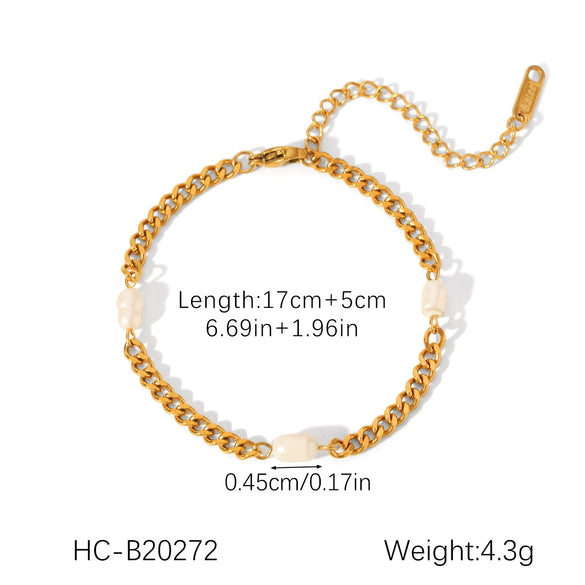Wholesale Women's Stainless Steel Geometric Style 18K Goldplated Electroplated Freshwater Pearl Bracelet