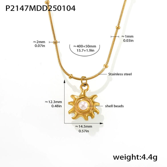 Wholesale Women's 316L Stainless Steel Geometric Sunflower Beads Collarbone Necklace 18K Gold Plated Light Luxury Style