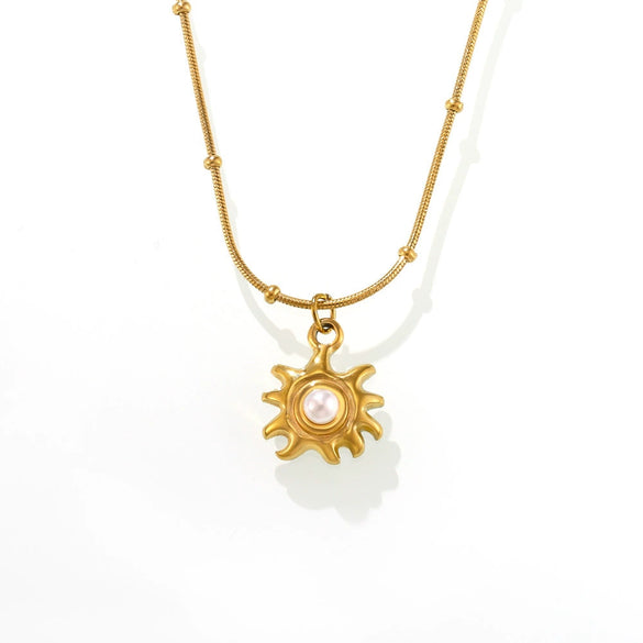 Wholesale Women's 316L Stainless Steel Geometric Sunflower Beads Collarbone Necklace 18K Gold Plated Light Luxury Style