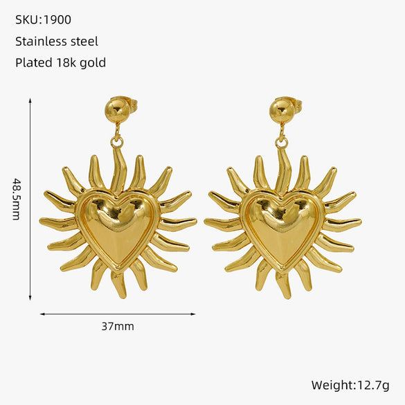 Wholesale Women's Stainless Steel Geometric Sunflower Design Water Plated Earrings Jewelry