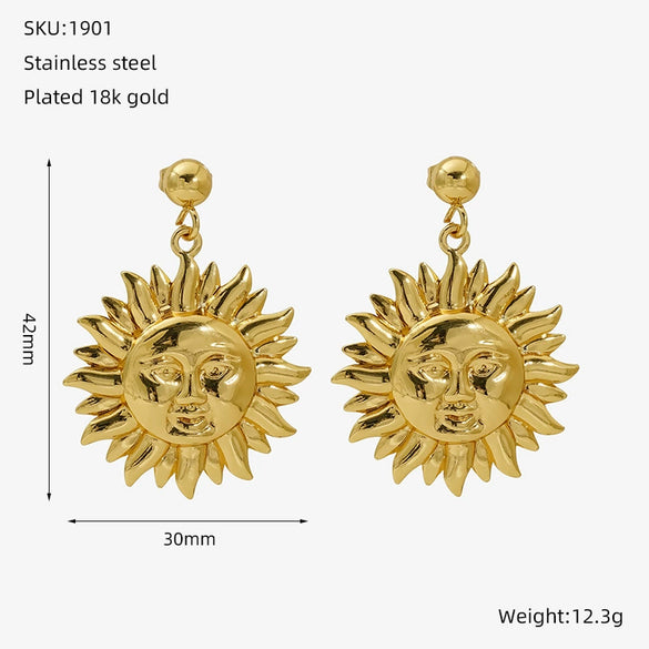 Wholesale Women's Stainless Steel Geometric Sunflower Design Water Plated Earrings Jewelry