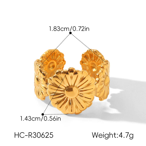 Wholesale Women's Stainless Steel Geometric Sunflower Open Ring With Electroplating