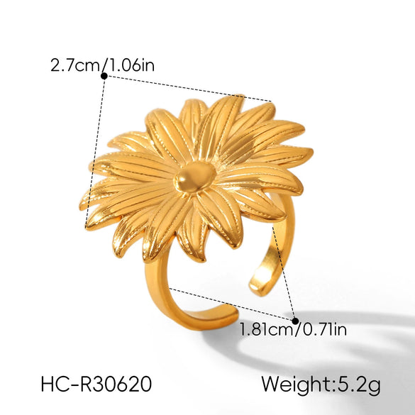 Wholesale Women's Stainless Steel Geometric Sunflower Open Ring With Electroplating