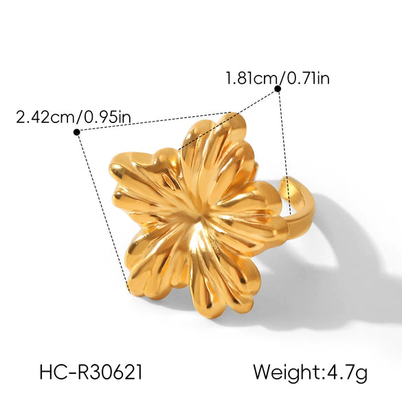 Wholesale Women's Stainless Steel Geometric Sunflower Open Ring With Electroplating