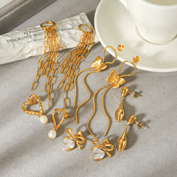 Wholesale Women's Stainless Steel Geometric Tassel Earrings With Electroplating Design