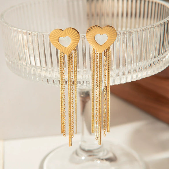Wholesale Women's Stainless Steel Geometric Tassel Earrings With Electroplating Treatment Fashion Style