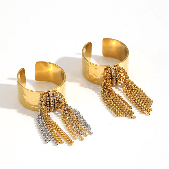 Wholesale Women's Stainless Steel Geometric Tassel Open Hammer Fashion Ring With Electroplating