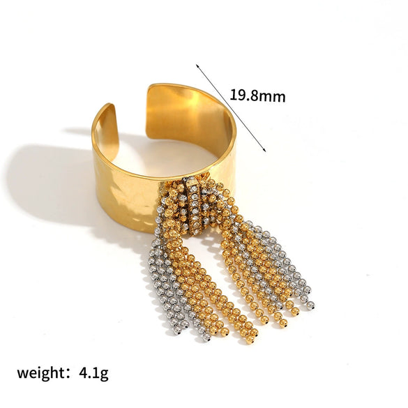 Wholesale Women's Stainless Steel Geometric Tassel Open Hammer Fashion Ring With Electroplating