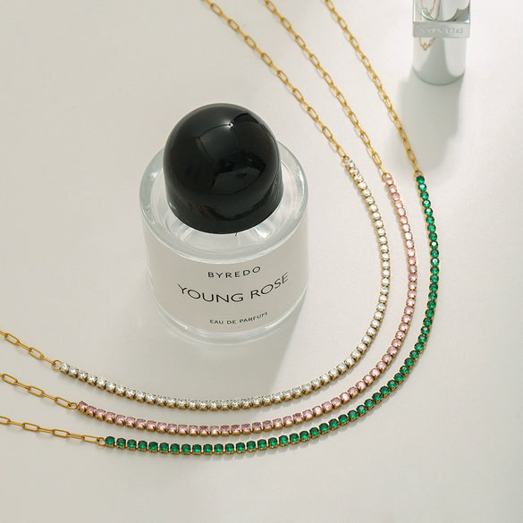 Wholesale Women's Stainless Steel Geometric Tennis Necklace With Electroplating And Full Diamond Design For Clavicle