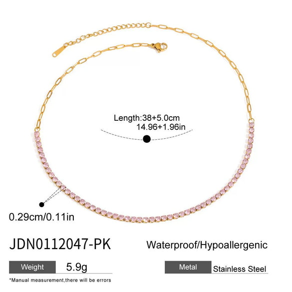 Wholesale Women's Stainless Steel Geometric Tennis Necklace With Electroplating And Full Diamond Design For Clavicle