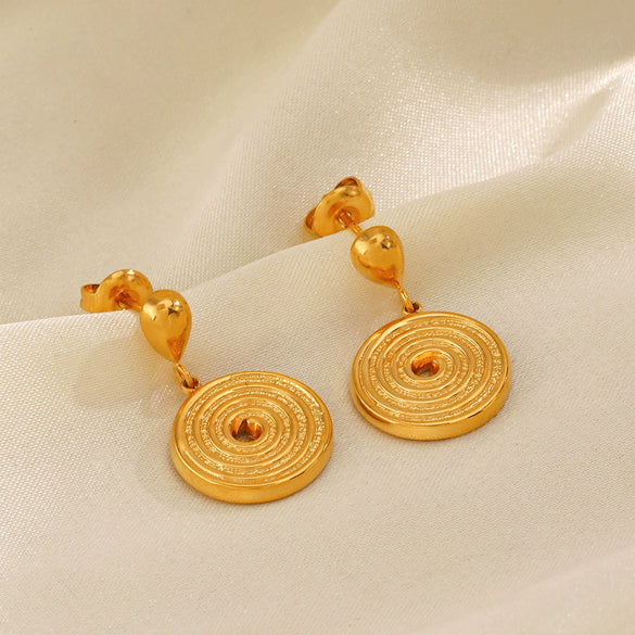 Wholesale Women's Stainless Steel Geometric Thread Round Earrings 18K Gold Plated