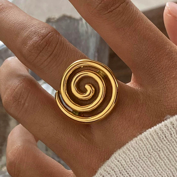 Wholesale Women's Stainless Steel Geometric Threaded Rotating Ring Jewelry With Electroplating And Light Luxury Temperament