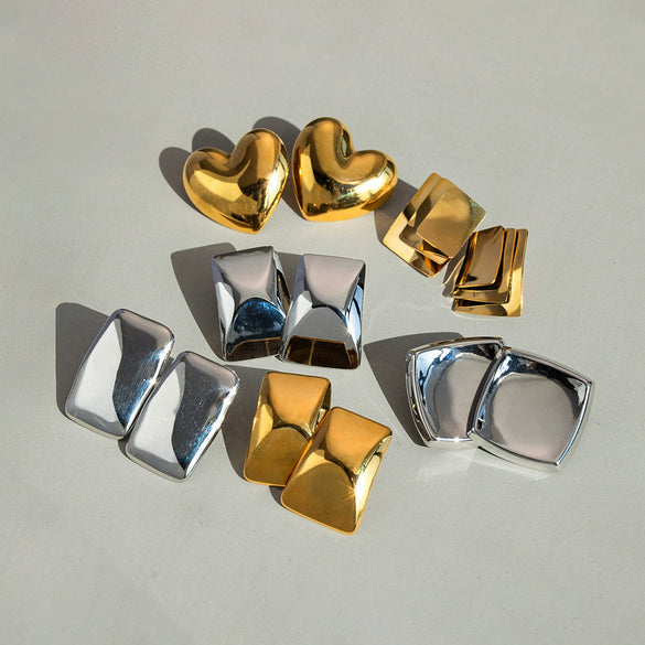 Wholesale Women's Stainless Steel Geometric Three Dimensional Square Rivet Electroplated Earrings