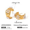 Wholesale Women's Stainless Steel Geometric Three Layer Hollow Opening Flower Pearl Diamond Electroplated Earrings