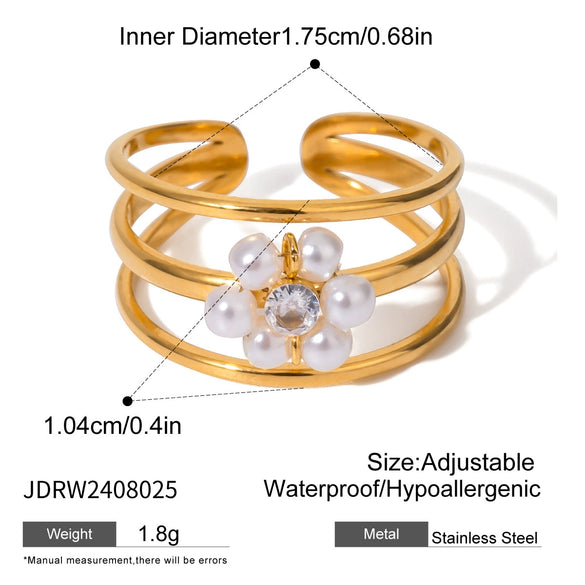Wholesale Women's Stainless Steel Geometric Three Layer Hollow Opening Flower Pearl Diamond Electroplated Earrings
