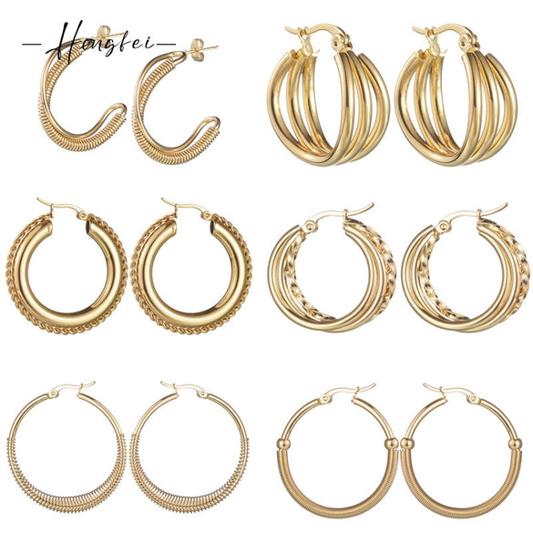 Wholesale Women's Stainless Steel Geometric Three Layer Hollow Tassel Earrings With Electroplating Design