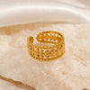Wholesale Women's Stainless Steel Geometric Three Layer Opening Adjustable Ring 18K Gold Plated