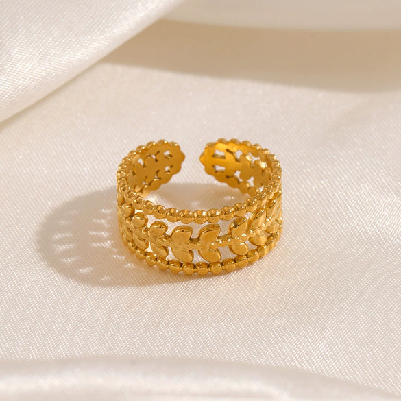 Wholesale Women's Stainless Steel Geometric Three Layer Opening Adjustable Ring 18K Gold Plated