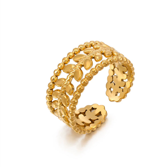 Wholesale Women's Stainless Steel Geometric Three Layer Opening Adjustable Ring 18K Gold Plated