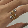 Wholesale Women's Stainless Steel Geometric Three Layer Opening Adjustable Ring With Gold And Silver Color Matching And Set With Pearls