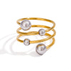 Wholesale Women's Stainless Steel Geometric Three Layer Opening Adjustable Ring With Gold And Silver Color Matching And Set With Pearls