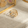 Wholesale Women's Stainless Steel Geometric Three Layer Opening Adjustable Ring With Gold And Silver Color Matching And Set With Pearls