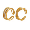 Wholesale Women's 316L Stainless Steel Geometric Three Layer Opening Adjustable Ring With 18K Real Gold Vacuum Plating And 5A Zircon