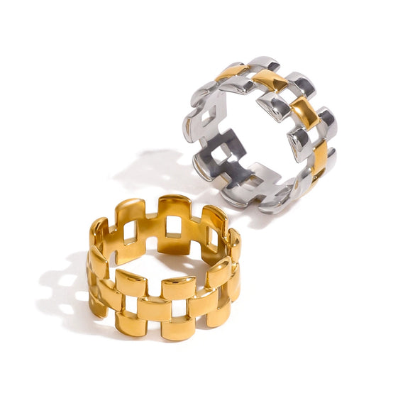 Wholesale Women's Stainless Steel Geometric Three Layer Square Hollow Ring Electroplated Fashion Jewelry
