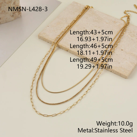 Wholesale Women's Stainless Steel Geometric Threelayer Stacked Paperclip Necklace With Electroplating Design