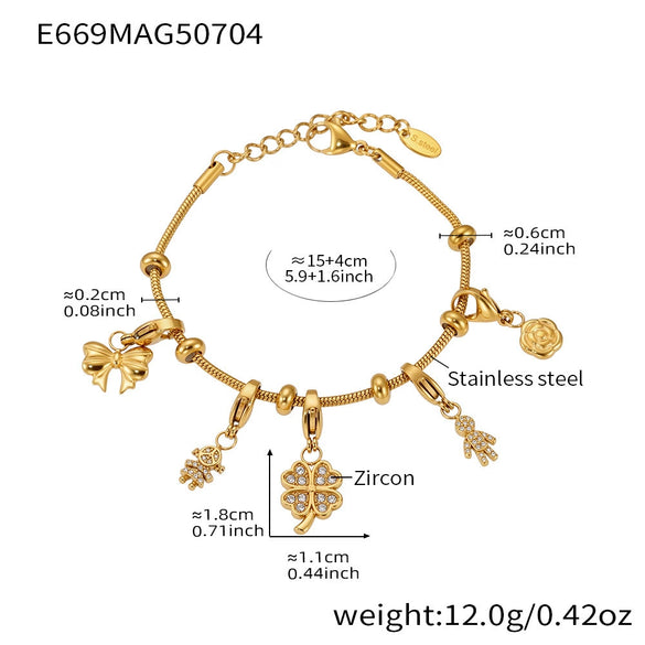 Wholesale Women's 316L Stainless Steel Geometric Tree Of Life Inlaid Zircon Electroplated Bracelet