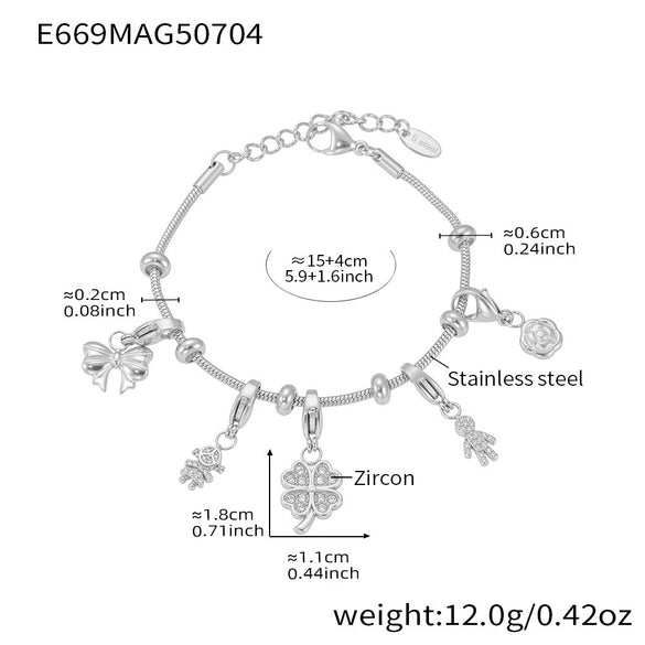 Wholesale Women's 316L Stainless Steel Geometric Tree Of Life Inlaid Zircon Electroplated Bracelet