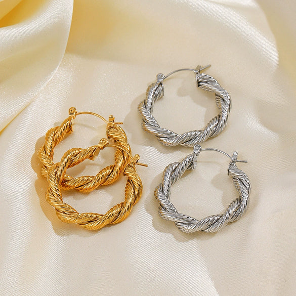 Wholesale Women's Stainless Steel Geometric Twist Earrings With 18K Gold Plated Electroplated Titanium Steel Ear Buckle