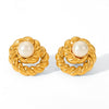 Wholesale Women's Stainless Steel Geometric Twist Pearl Earrings With Electroplating Treatment