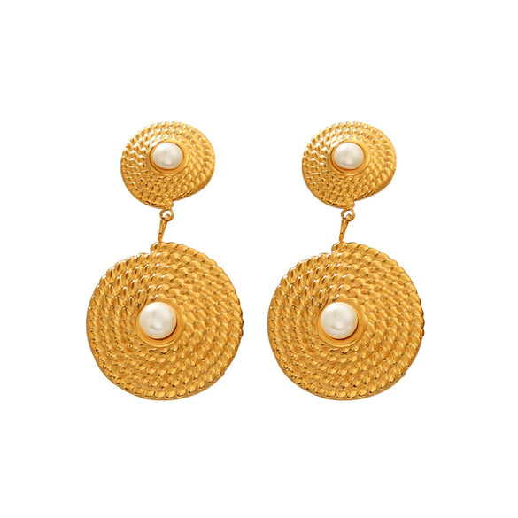 Wholesale Women's Stainless Steel Geometric Twist Spiral Earrings Inlaid With Pearl Electroplated Light Luxury Elegant