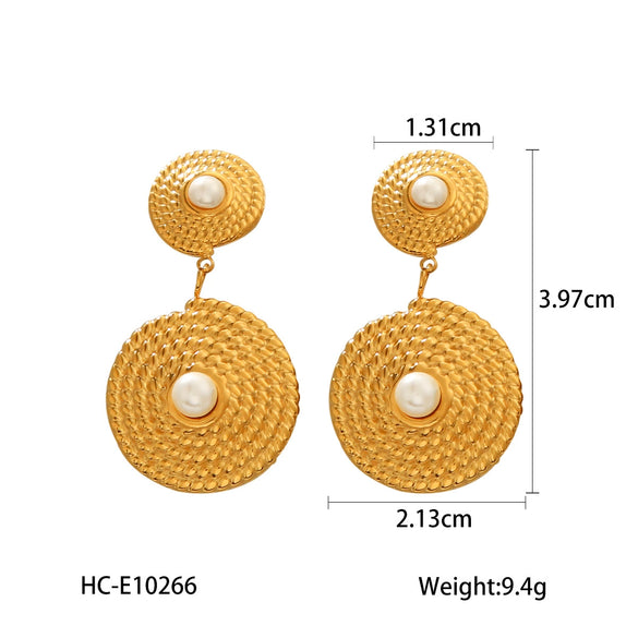 Wholesale Women's Stainless Steel Geometric Twist Spiral Earrings Inlaid With Pearl Electroplated Light Luxury Elegant