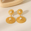 Wholesale Women's Stainless Steel Geometric Twist Spiral Earrings Inlaid With Pearl Electroplated Light Luxury Elegant