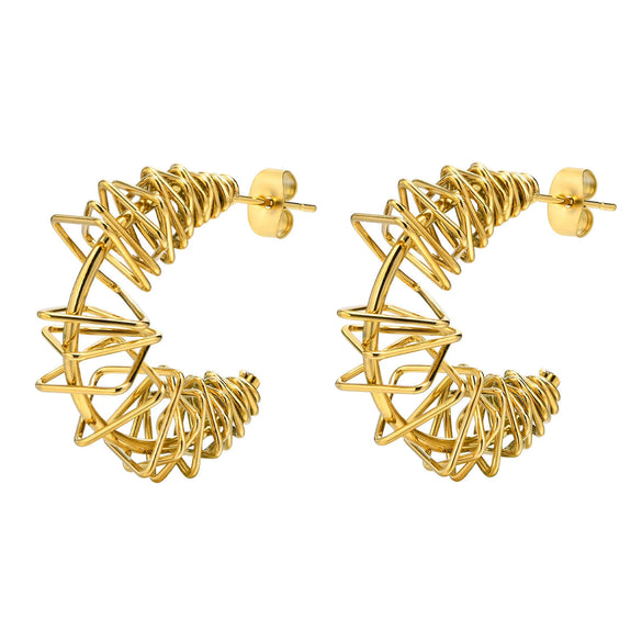 Wholesale Women's Stainless Steel Geometric Twisted Winding C Ring Earrings With Electroplating