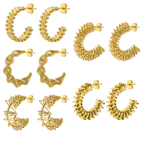 Wholesale Women's Stainless Steel Geometric Twisted Winding C Ring Earrings With Electroplating