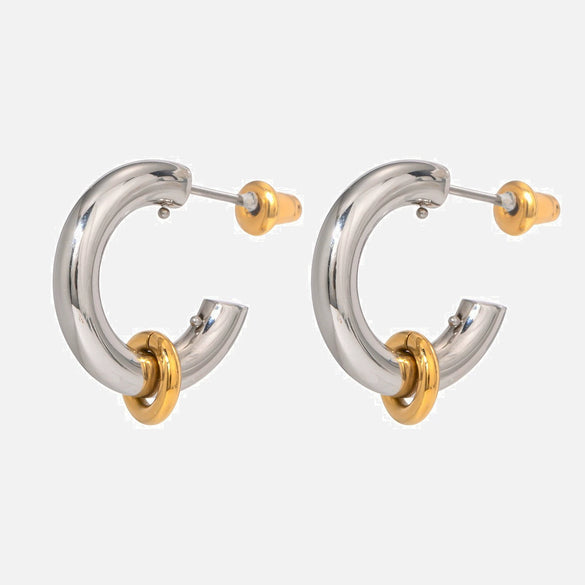 Wholesale Women's Stainless Steel Geometric Twocolor C Ring Earrings With Electroplating