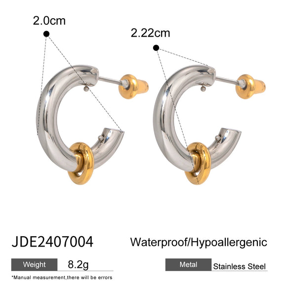 Wholesale Women's Stainless Steel Geometric Twocolor C Ring Earrings With Electroplating