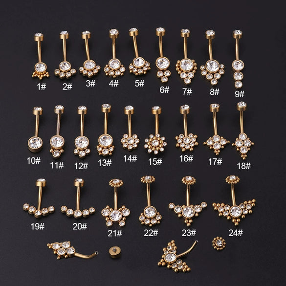 Wholesale Women's Stainless Steel Geometric Umbilical Ring Jewelry With Goldplated Artificial Gemstones And Semiprecious Stones Electroplating