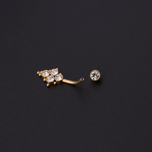 Wholesale Women's Stainless Steel Geometric Umbilical Ring Jewelry With Goldplated Artificial Gemstones And Semiprecious Stones Electroplating