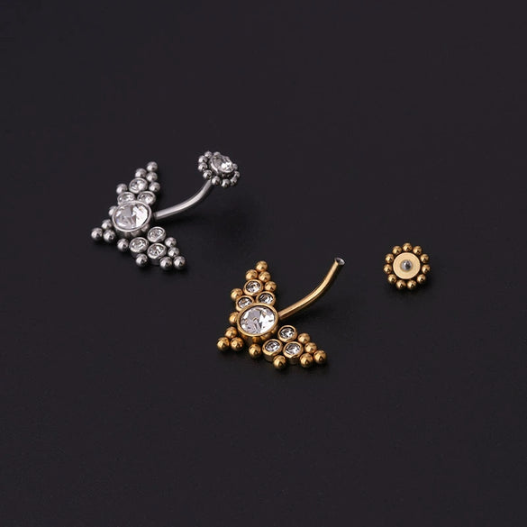 Wholesale Women's Stainless Steel Geometric Umbilical Ring Jewelry With Goldplated Artificial Gemstones And Semiprecious Stones Electroplating