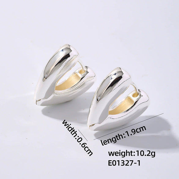 Wholesale Women's Stainless Steel Geometric Ushaped Hollow Exaggerated Simple Silver Glossy Electroplated Earrings