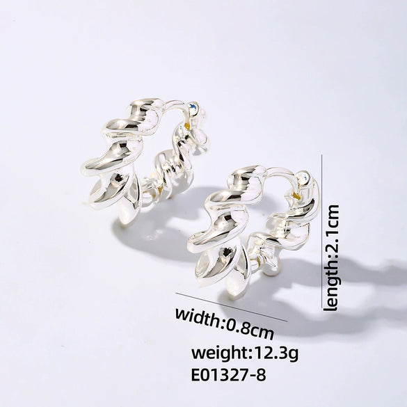 Wholesale Women's Stainless Steel Geometric Ushaped Hollow Exaggerated Simple Silver Glossy Electroplated Earrings
