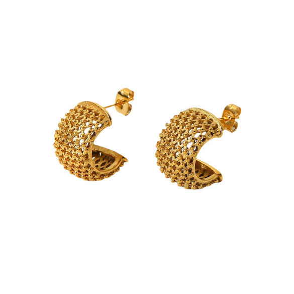 Wholesale Women's Stainless Steel Geometric Ushaped Spiked Mesh Stud Earrings Electroplated